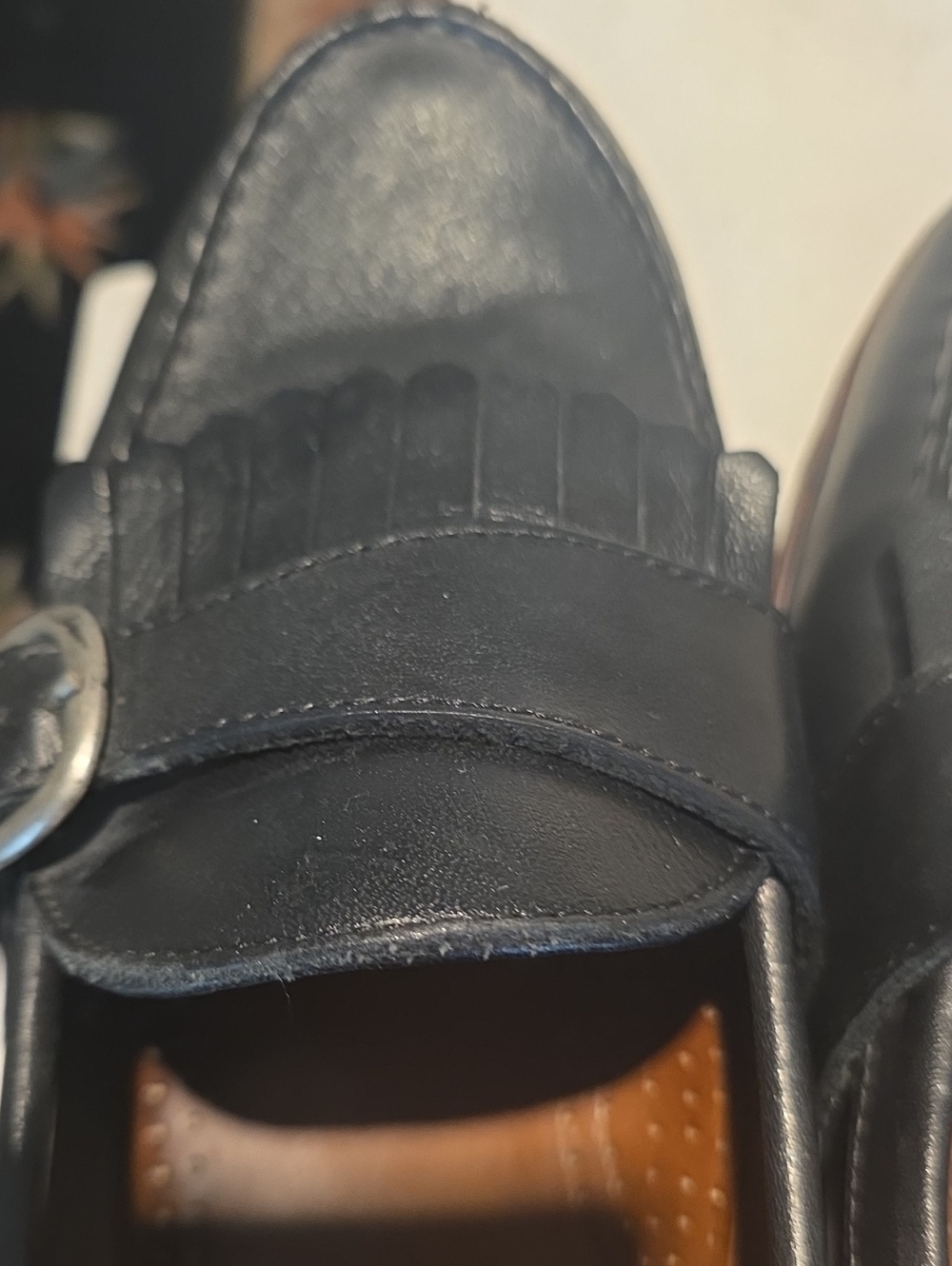 Allen Edmonds Black Leather Kiltie Loafers with Brown Toe - Picture 11 of 11